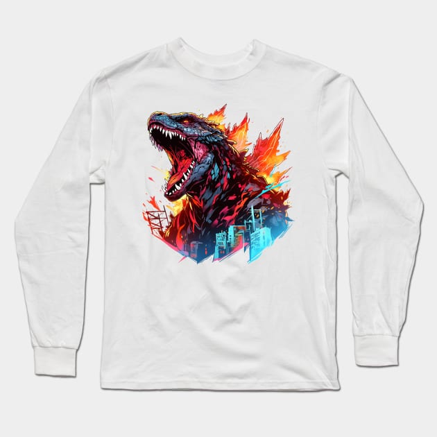 godzilla Long Sleeve T-Shirt by piratesnow